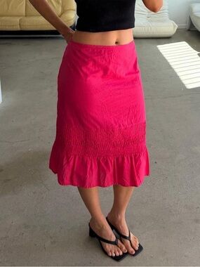 Y2K flowy pink cotton midi skirt
